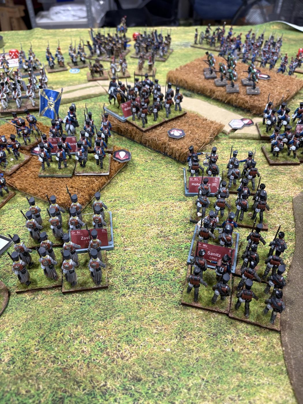 Los batallones prusianos Zastrow, Sanitz y Hohenlohe avanzando entre trigales