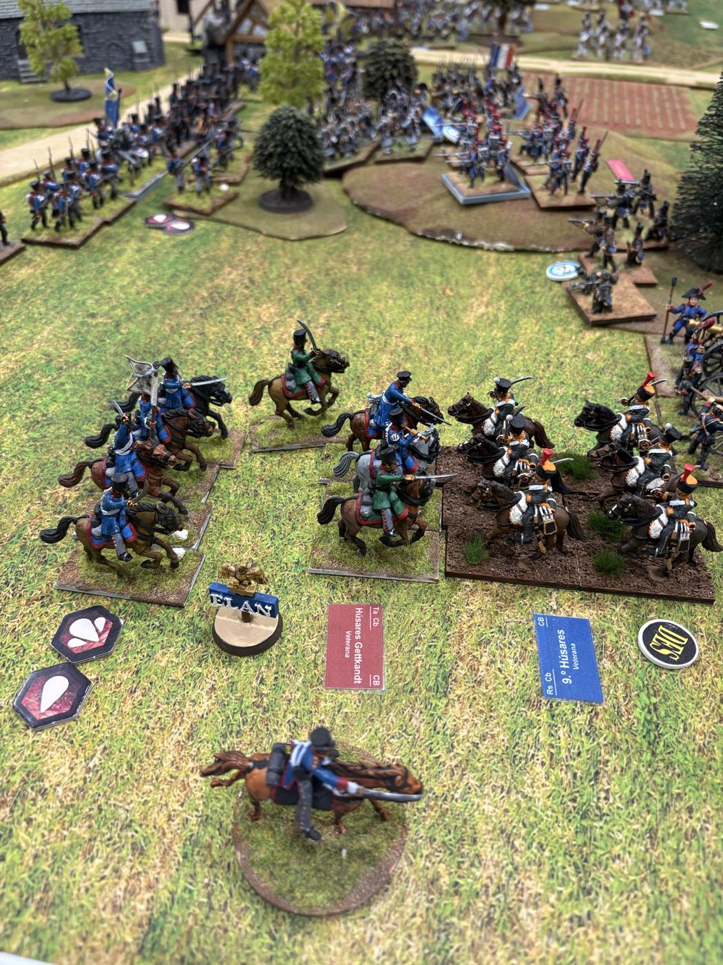 Choque entre los Húsares Gettkandt y los Dragones Krafft contra el 9.º de Húsares francés, con un marcador de Élan